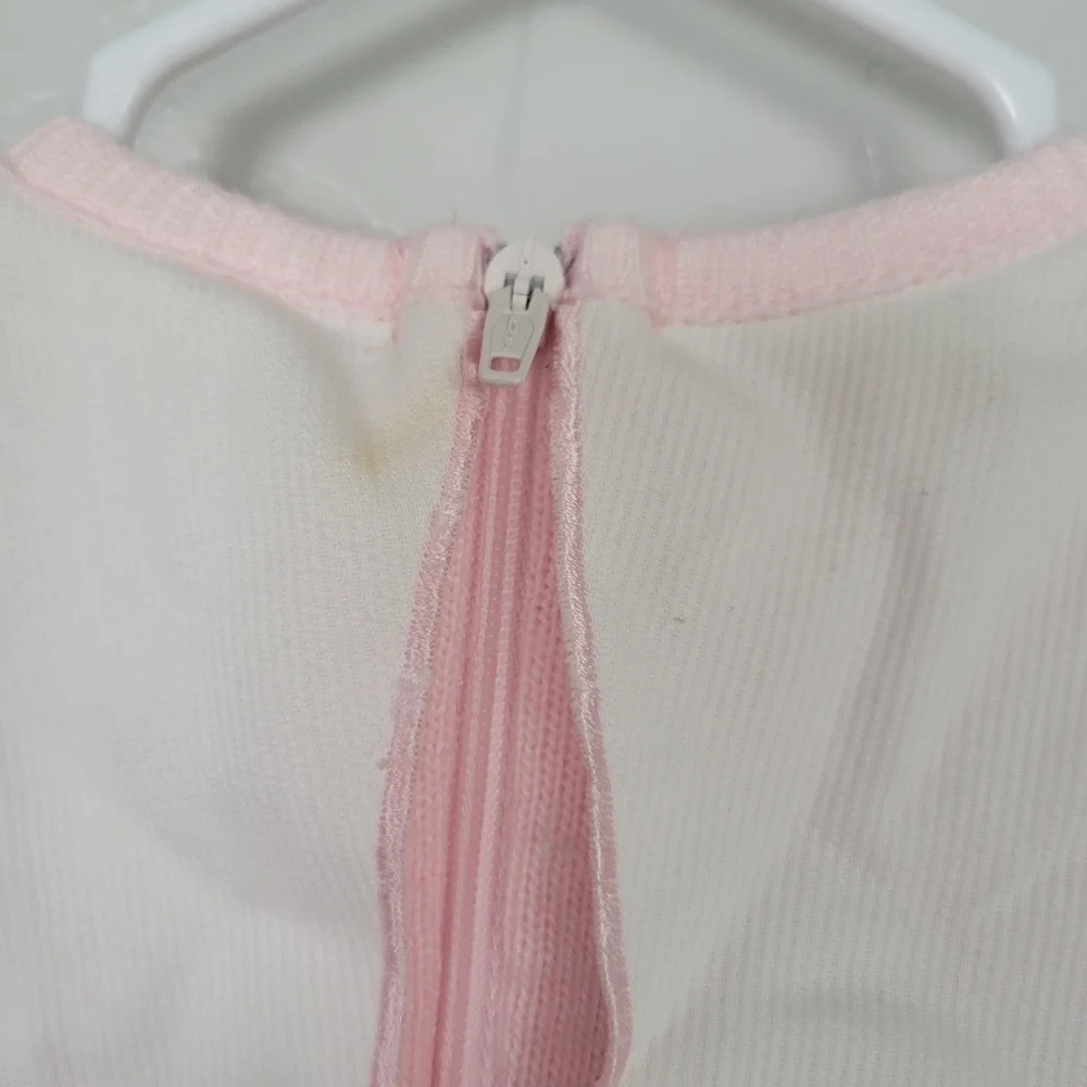 Friemanit Vintage Baby Girl 9 Months Light Pink Knit Outfit Square Collar Bear